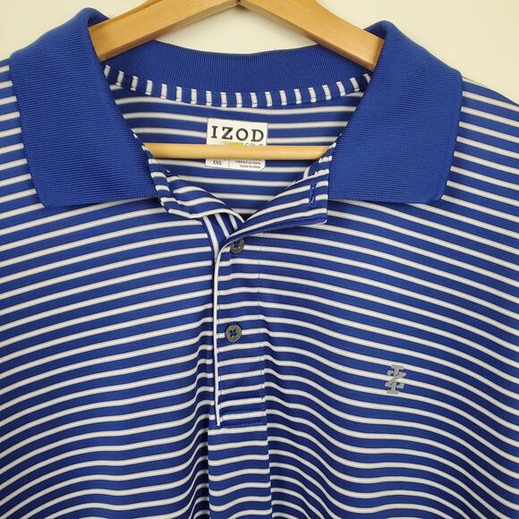 IZOD POLO GOLF SHIRT MEN'S SIZE XXL LOGO STRIPED BLUE WHITE SHORT SLEEVES CASUAL - Picture 5 of 15